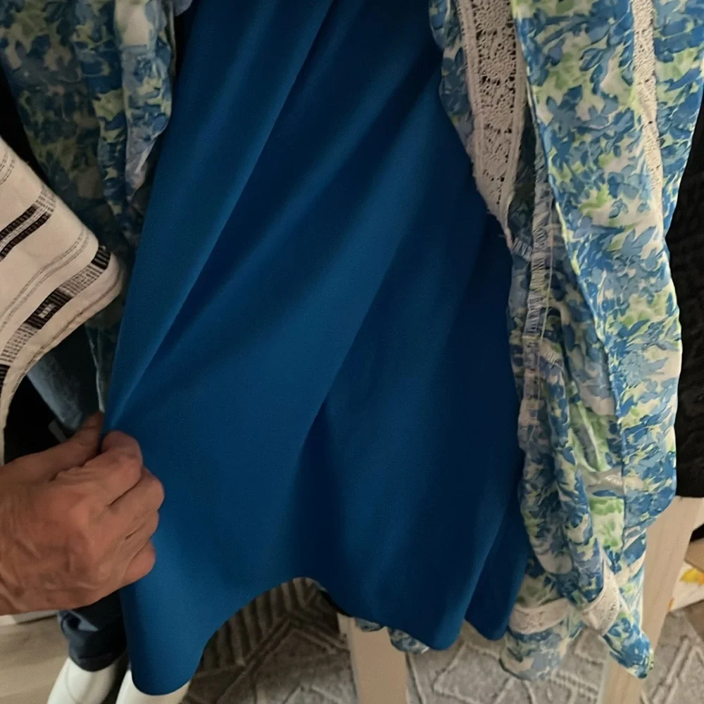 Taylor Blue Wrap Sundress with Puff Sleeves - Picture 4 of 5